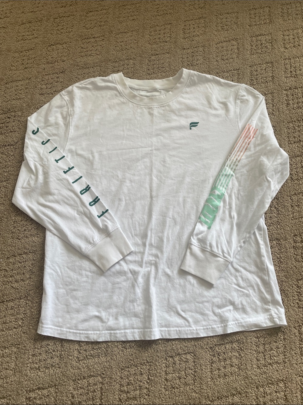 Fabletics White Long Sleeve Tee with Mint and Teal Graphics